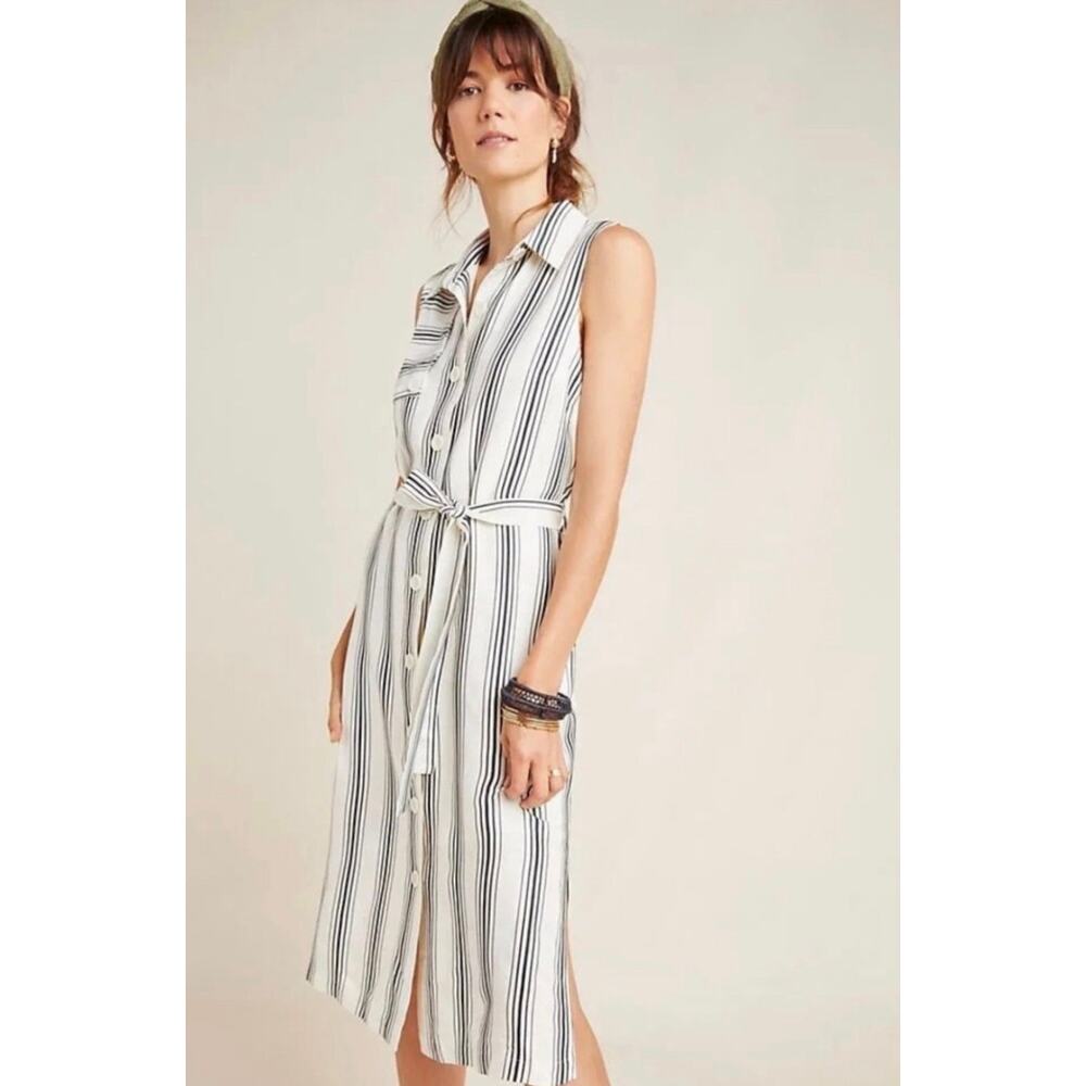 Maeve Esther Sleeveless Cream with Black Striped Shirt Dress Size 0